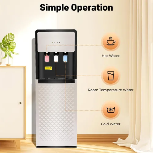 Miniatura 4 de Dispensador de enfriador de agua de carga inferior para botellas de 3 o 5 galones, 3 ajustes de temperatura, agua caliente, fría y habitación
