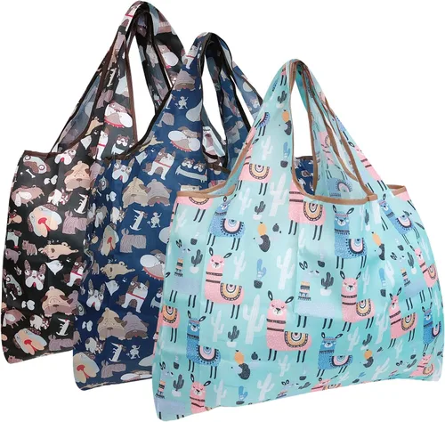 Miniatura 16 de alldyrew - Bolsa plegable para compras, reutilizable de nailon grande, 3 unidades Deliciosos alimentos