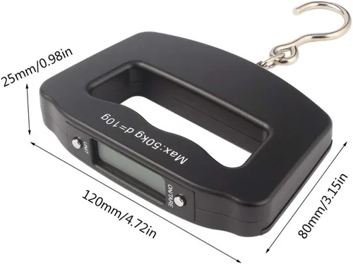 Miniatura 5 de Meichoon Báscula digital de equipaje de 110 libras110.2 lbs, mini báscula electrónica portátil con gancho de pesca, función de tara, pantalla LCD