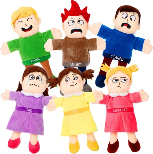 Miniatura 8 de Lenwen 6 piezas de marionetas de miembros de la familia de felpa suave para narración, juego, enseñanza, regalos para Navidad (piel clara)