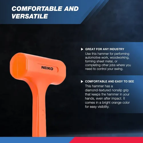 Miniatura 3 de NEIKO 02849A - Martillo de soplado muerto de 4 libras, naranja neón Moldeado unibody Agarre a cuadros Resistente a chispas y rebote