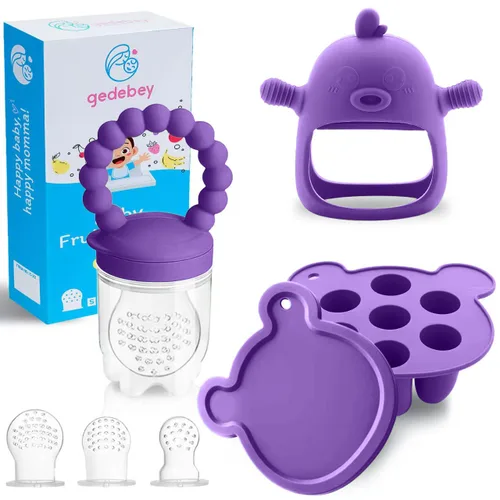 Miniatura 8 de Alimentador de frutas para bebé - Moldes de paletas de leche materna para aliviar la dentición - Paquete de 3 juegos de alimentación - 1 bandeja