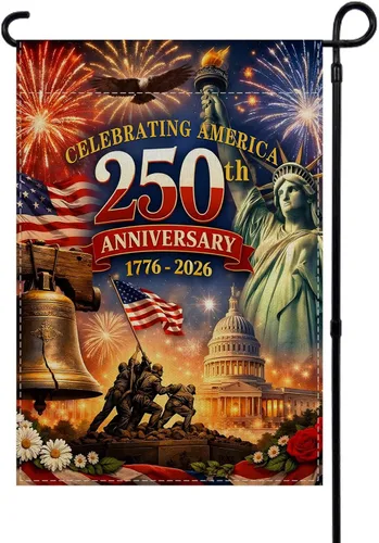Bandera de jardín de Estados Unidos del 250 aniversario 1776-2026, decoración de 250 años de cumpleaños, decoración y suministros para fiestas