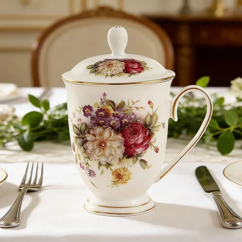 Miniatura 7 de Taza de Cerámica, Taza de Té de Porcelana de Hueso Fino, Tazas de Té para Mujeres, Taza de Té con Tapa, Adecuada para Hacer Té, Bebidas Frías