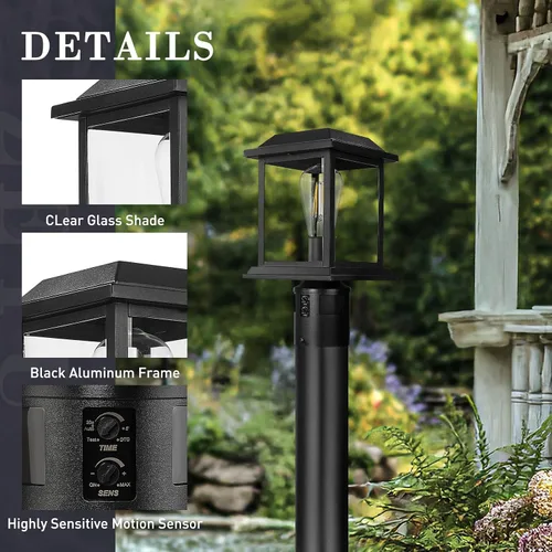 Miniatura 5 de zeyu Luz de poste con sensor exterior, lámpara de poste de lámpara para exteriores de 12.2 pulgadas, detección de 360°, 4 modos, aluminio fundido a
