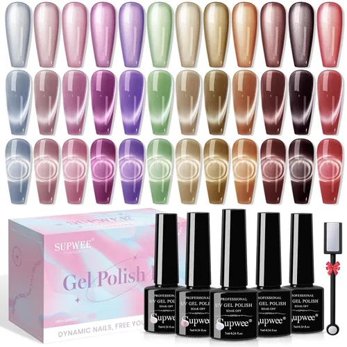 Miniatura 8 de Esmalte de uñas de gel reflectante de ojo de gato, brillante holográfico magnético, gel 9D, juego de esmaltes de gel de ojo de gato, 12