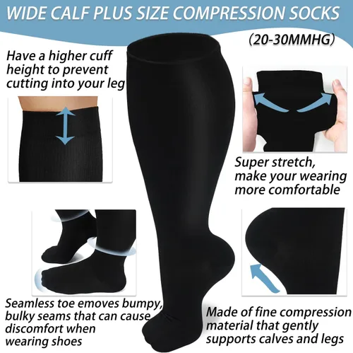 Miniatura 3 de SIOAUIRT Calcetines de compresión de talla grande para mujeres y hombres de 20 a 30 mmHg, medias de pantorrilla ancha, el mejor apoyo