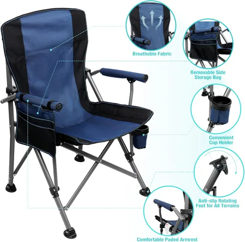 Miniatura 5 de Silla de Campamento para Adultos de Servicio Pesado, Sillas Portátiles para Patio y Césped al Aire Libre, Soporta 350 Libras, Respaldo Alto Azul