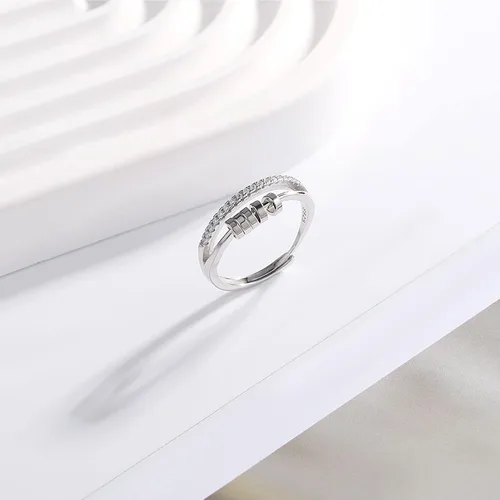 Miniatura 6 de Anillo de ansiedad de plata de ley S925 OOOPEL con tarjeta inspiradora, anillos ajustables antiestrés para ansiedad para mujer, anillo giratorio