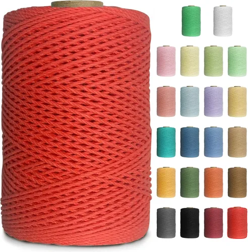 Miniatura 25 de Cuerda de macramé de colores de 0.039 in, cuerda de algodón de 656 pies, 3 hebras trenzadas, cuerda de algodón colorido para manualidades, Amarillo