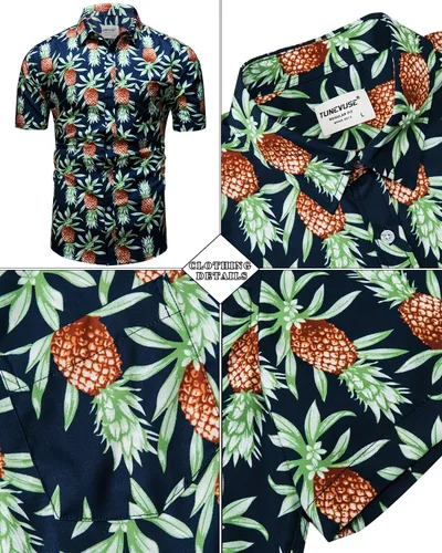 Miniatura 138 de TUNEVUSE Conjunto de camisas y pantalones cortos hawaianos para hombre, 2 piezas, trajes de playa con estampado de flores, traje tropical de verano