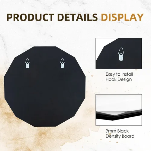 Miniatura 4 de QDSSDECO Espejo de pared sin marco con borde biselado de 24 x 24 pulgadas, forma irregular, espejo de tocador único, espejo de pared sin marco