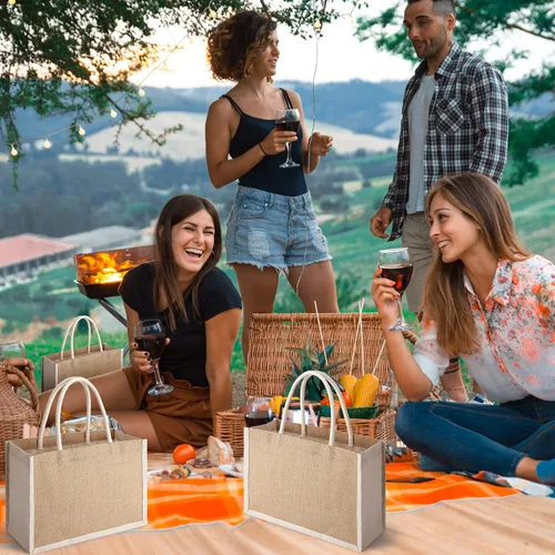 Miniatura 8 de Boao 10 bolsas pequeñas de yute de arpillera con asa, bolsas de regalo de yute para novias, bolsas de bienvenida de arpillera a granel para mujeres