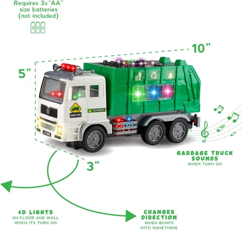 Miniatura 3 de Zetz Brands Juguete de camión de basura con luces 4D y sonidos para niños, bebés, niños de 3 años en adelante - Vehículo de camiones de basura