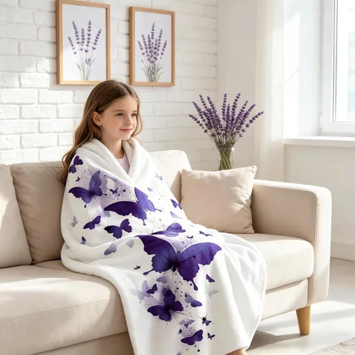 Miniatura 9 de Manta de mariposa morada para niñas y niños, regalos de mariposa de cumpleaños de primavera para hija nieta, manta de franela suave para cama