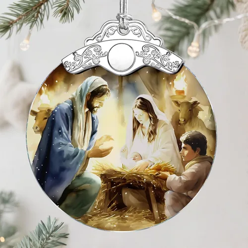 Miniatura 19 de Adorno de Navidad de natividad, decoración de Navidad de vitrales de 3 pulgadas, adornos de natividad para árbol de Navidad, regalos cristianos