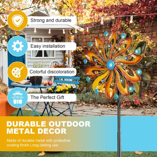 Miniatura 5 de MLKNK Molinillos de viento para patio y jardín, esculturas de viento y molinillos de 75 pulgadas, arte cinético de jardín con luz de bola de vidrio