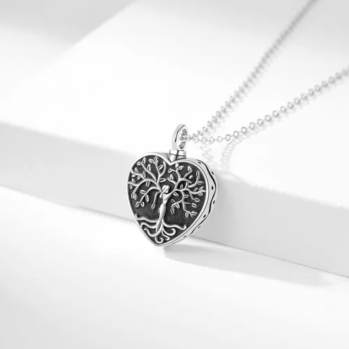 Miniatura 166 de Collar con colgante de urna de cenizas de cremación y árbol de la vida para mujer, plata de ley US1