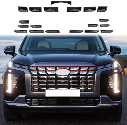 Cubierta de parche para rejilla de parachoques delantero color negro brillante para caligrafía Hyundai Palisade 2023-2025