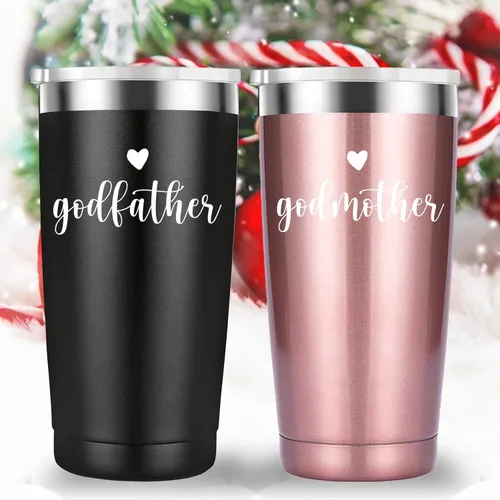 Miniatura 4 de Mamihlap Taza de viaje para padrino y madrina. Regalo de propuesta de padrinos. Regalos de aniversario de Navidad y cumpleaños para padrinos. Negro