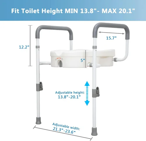 Miniatura 3 de WeHwupe Asiento de inodoro elevado con asas para ancianos – Elevadores de asiento de inodoro para personas mayores con brazos acolchados ajustables