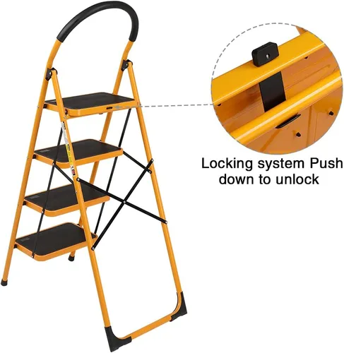 Miniatura 4 de Escalera plegable de 3/4, taburete de escalera con práctico mango antideslizante, resistente y pedal ancho, taburete portátil de acero de 330