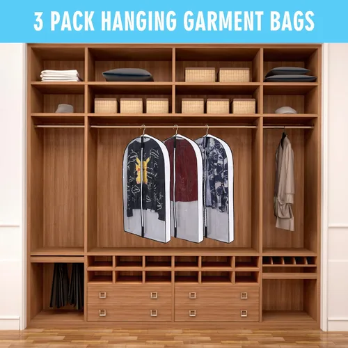 Miniatura 19 de Bolsas de ropa de 50 pulgadas para colgar ropa, fundas transparentes a prueba de trajes con refuerzos de 4 pulgadas para almacenamiento en armario