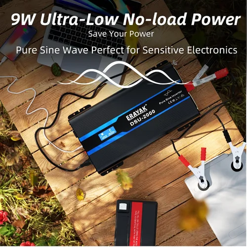 Miniatura 2 de Erayak Inversor de corriente de onda sinusoidal pura de 2000 W, 12 V CC a 110 V 120 V AC para el hogar, RV, camión, solar fuera de la red con USB-C
