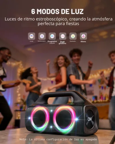 Miniatura 3 de Altavoz Bluetooth impermeable IP67: 80 W (pico), altavoces inalámbricos portátiles para exteriores con luces LED, tiempo de reproducción de 20
