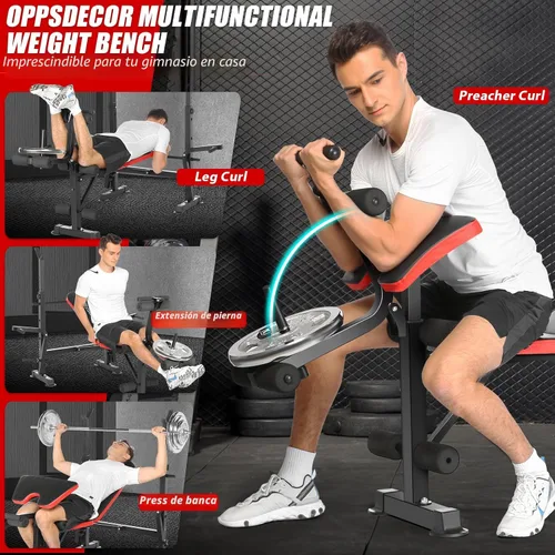 Miniatura 5 de OPPSDECOR 6 in 1 900LBS Weight Bench with Leg Extension and Leg Curl, Foldable Bench Press Set and Squat Barbell Rack with Preacher Curl, Adjustable