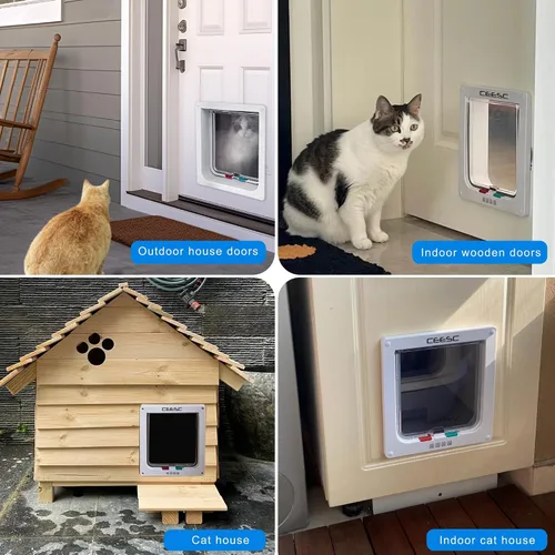 Miniatura 3 de CEESC Puerta magnética con solapa para gatos con cerradura de 4 vías para gatos, gatitos y gatitos, 3 tamaños y 2 opciones
