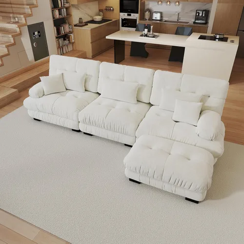 Miniatura 27 de Sofá modular de gran tamaño de 94 pulgadas, sofás seccionales grandes de color beige y blanco para sala de estar, juego de sofá de terciopelo, sofás