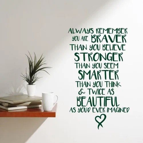 Miniatura 7 de Adhesivo de pared inspirador con cita de vinilo Always Remember You are Braver, Stronger, Smarter Adhesivo decorativo para dormitorio de mujeres