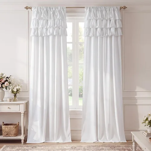 Miniatura 10 de NICETOWN Cortinas blancas Shabby Chic de 63 pulgadas de largo para habitación de niños, bolsillo para barra de privacidad con filtro de luz suave