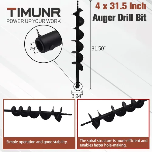 Miniatura 4 de Brocas de taladro de tierra de 4 pulgadas para plantar, 4 brocas para taladro de motor de gasolina de 31.5 pulgadas, brocas para excavadoras