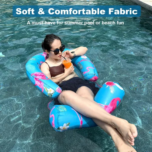 Miniatura 3 de Paquete de 2 flotadores de piscina para adultos, tumbona flotante de piscina con reposabrazaderas, silla flotante para adultos para piscina, playa
