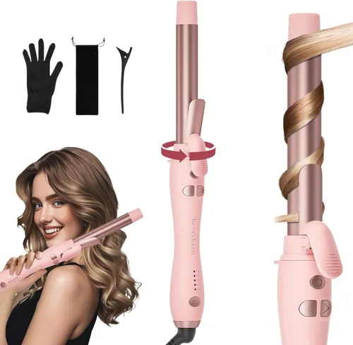 Miniatura 11 de Rizador giratorio de barril extralargo con abrazadera corta, rizador automático de 1 pulgada que crea rizos sueltos, para cabello medio y largo