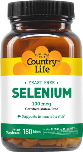 Miniatura 6 de Country Life Selenio, sin levadura, apoya la salud inmunológica, 100 mcg, 180 tabletas, sin gluten, vegano, halal (paquete de 2)