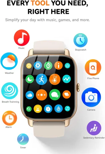 Miniatura 7 de Reloj inteligente para hombres y mujeres, pantalla HD de 1.85 pulgadas, rastreador de fitness Bluetooth, contador de pasos/monitor de sueño, más