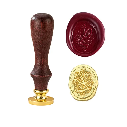 Sello de cera con letra inicial del alfabeto L, sello de cera de sellado de letras vintage con cabeza de latón extraíble y mango de madera, para