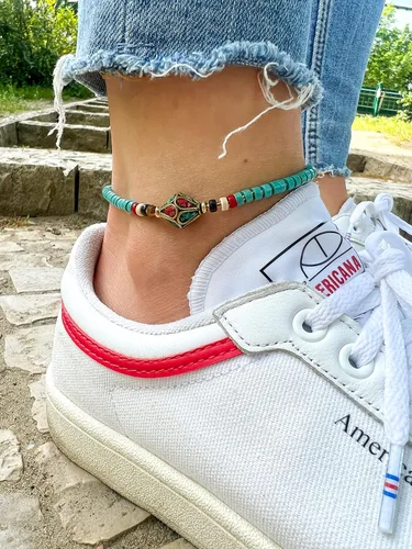 Miniatura 44 de Made by Nami Tobillera bohemia para surfista, impermeable y ajustable, con cuentas para mujer, hecha de cuerda de algodón encerado y cuentas