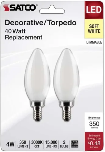 Miniatura 2 de Satco 21824-4B11/LED/930/FR/120V/E12/2CD Decorativa (S21824) Bombilla LED de punta roma