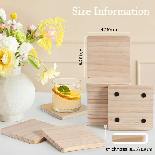 Miniatura 2 de GOH DODD - 72 posavasos de madera sin terminar, juego a granel de 4 pulgadas con almohadillas suaves para pies para bebidas, manualidades, grabado