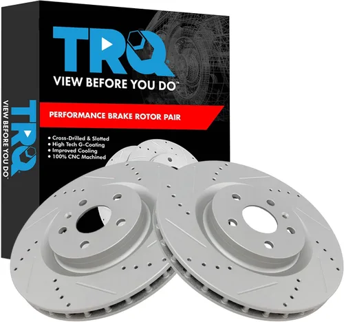 TRQ Juego de rotores de freno delanteros de alto rendimiento ventilados premium con recubrimiento G perforados y ranurados compatibles con Buick