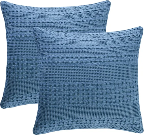 Miniatura 42 de PHF Fundas de almohada con tejido de gofre de 24" x 24", paquete de 2, funda de almohada cuadrada 100% algodón para decoración de ropa de cama, sin