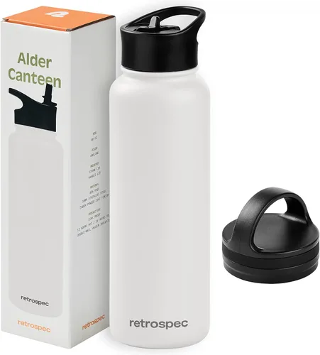 Miniatura 16 de Retrospec Botella de agua aislada de aliso con tapa de popote y tapa de asa, termo de acero inoxidable con boca ancha de doble pared aislada al