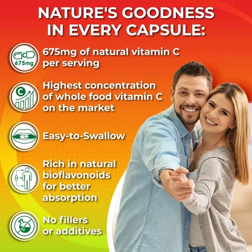 Miniatura 4 de Complejo de vitamina C de alimentos integrales, 1450 mg de bayas orgánicas, 675 mg de vitamina C por porción, antioxidante de alta potencia y apoyo