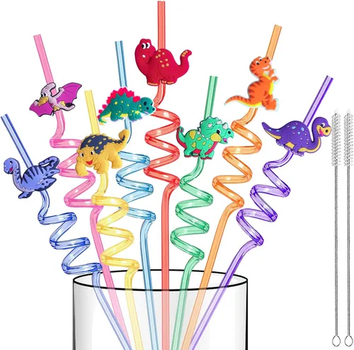 Miniatura 7 de Suministros reutilizables para fiestas de cumpleaños de safari, 16 popotes de plástico de animales de la selva para adultos, decoración de fiesta