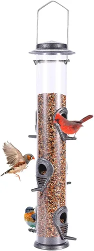Miniatura 12 de Alimentador de metal para pájaros silvestres, alimentador de semillas de pájaros silvestres, alimentador de aluminio de seis puertos, tubo sólido