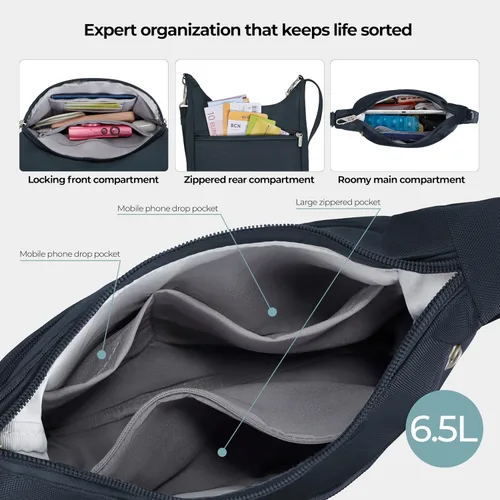 Miniatura 7 de Travelon Bolsa bandolera clásica antirrobo esencial, color negro